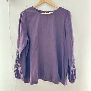 J Jill Womens Embroidered Top Size M Purple Boho Lightweight Floral Fairy